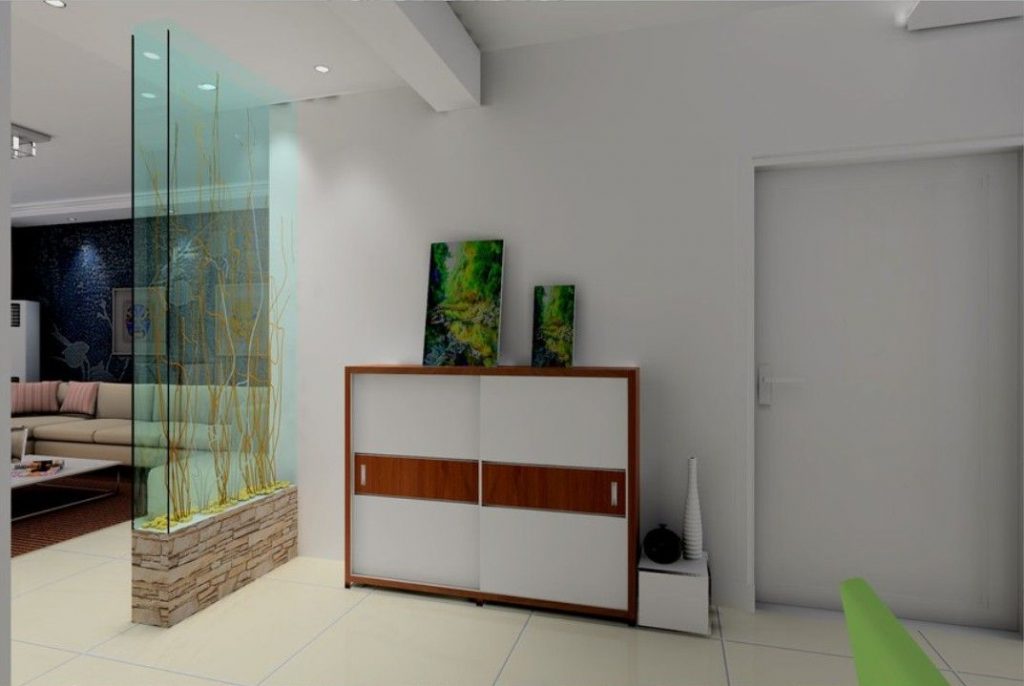living room partition with glass